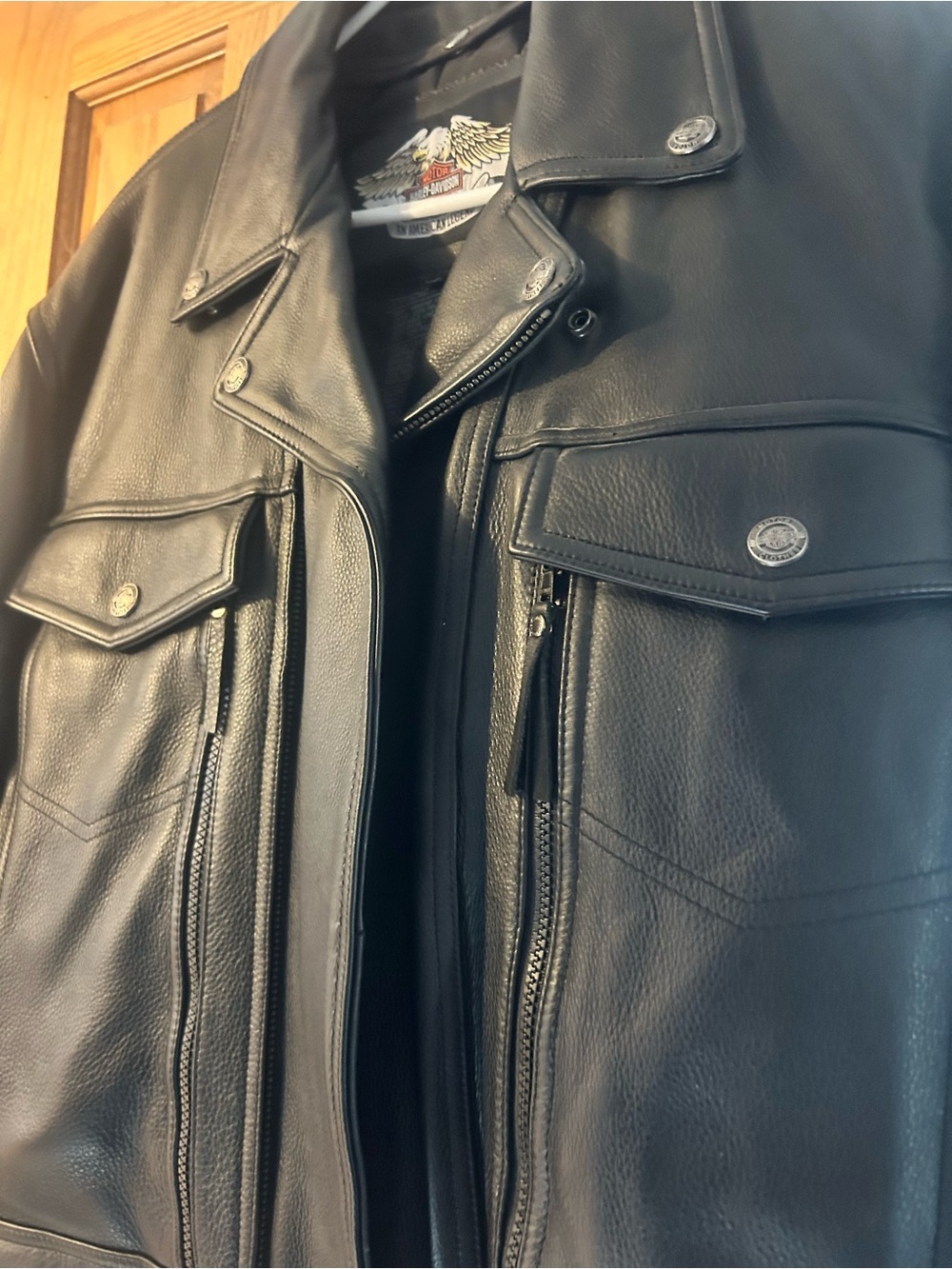 Harley-Davidson Black Leather Heavy Travel Bomber Jacket! XL